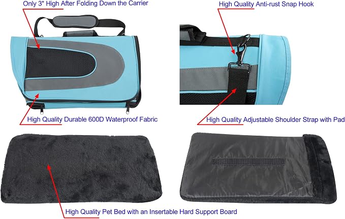 EliteField Deluxe Soft Pet Carrier (3 Year Warranty, Airline Approved), Multiple Sizes and Colors Available (18" L x 10" W x 11" H, Sky Blue+Gray)