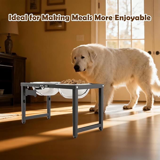 SHAINFUN Elevated Dog Bowls for Large Dogs, 3 Height Adjustable,Raised Tall Dog Food Water Bowl Stand with Two 101oz Bowls