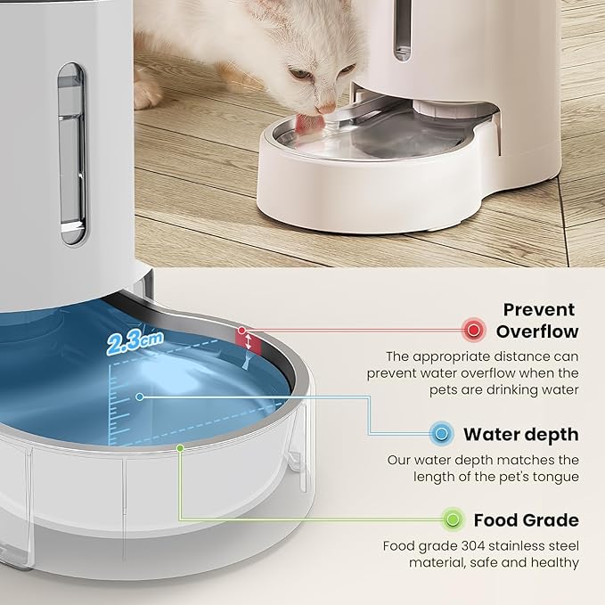 CZPET Dog Water Bowl Dispenser with Stainless Steel Bowl (8L+Filter,White) | With Stainless Steel Bowl Gravity Waterer, Large Capacity and Drinking Area Noise-Free for Pets