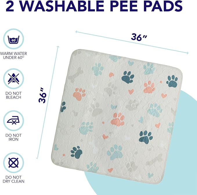 PUPIBOO Washable Pee Pads for Dogs and Cats - Super Absorbent Reusable Puppy Training Pads - 100% Waterproof, Leak-Proof & Non-Slip Whelping Pads for Pet Housebreaking