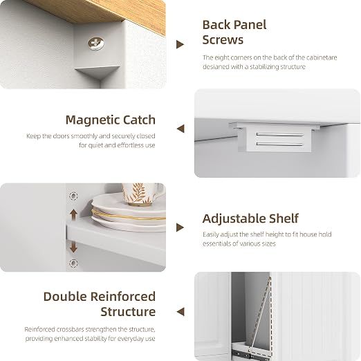 ZIFTY Pull Out Trash Can Cabinet for 13 Gallon Can with Storage, White | Pet Proof, Freestanding Kitchen Island Cabinet, Adjustable Shelf, Garbage Recycling, Modern Farmhouse Waste Bin Furniture