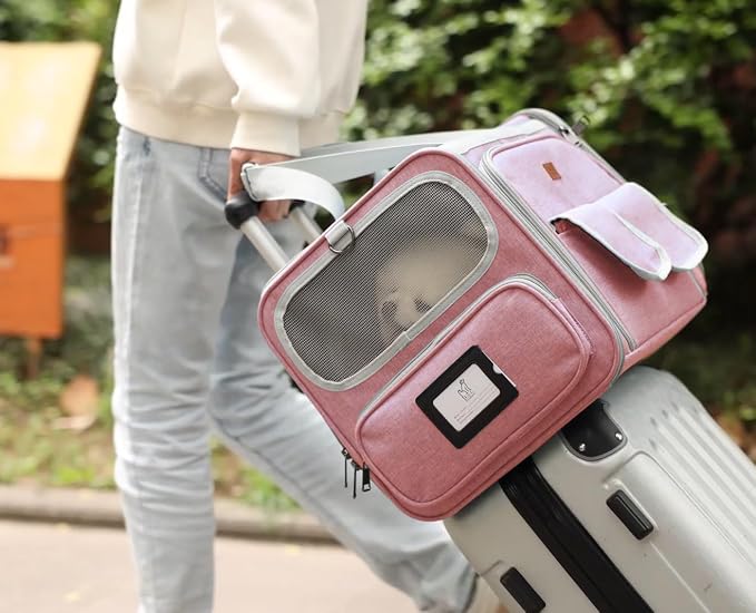 Cats Carrier for Small Dogs Puppy Cat Bag Expandable,Airline Approved,2 Sides Expand,Rabbit Bunny Pets Carriers Small Animals Travel Outdoor Carry Kennel (Pink)