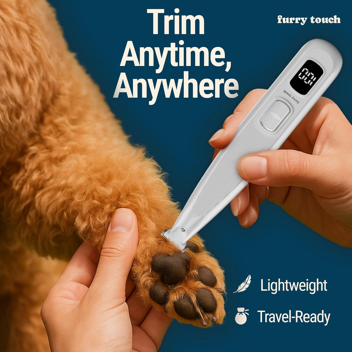 Dog Paw Trimmer - Electric Cordless Pet Clippers for Dogs & Cats - Quiet Dual-Speed Groomer with Pet-Safe Blade for Feet, Ears, Face - USB-C Rechargeable - with Travel Bag, Comb & Brush