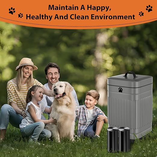 Dog Poop Trash Can Outside - 5L/1.3Gal Small Trash Can with Lid, Gray | Outdoor Dog Poop Trash Can with 40 Bags, Pedal, Removable Inner Bin, Metal Dog Waste Trash Can with Soft Close, Odor Control