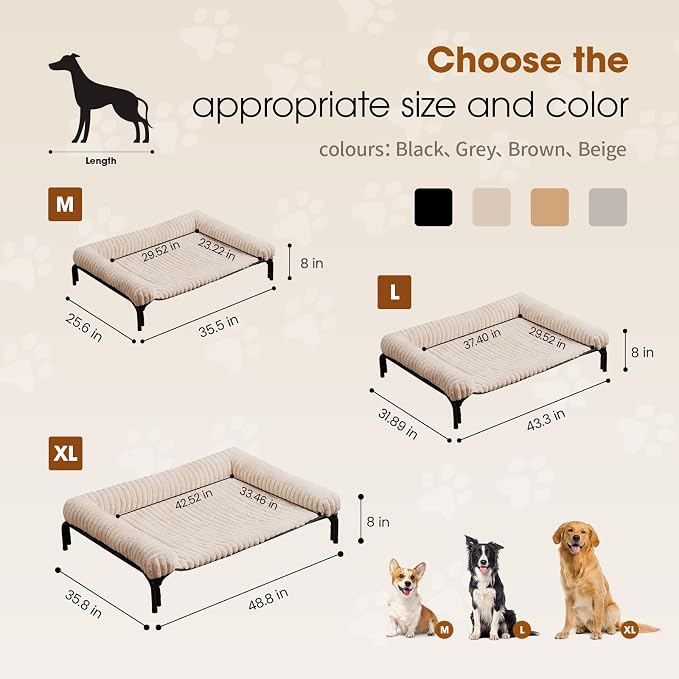 Czpalo Elevated Dog Bed with Removable Bolster Cushion Mat, Raised Pet Cot for Extra Large Sized Dogs with Breathable & Washable Mesh, Indoor & Outdoor Pet Hammock with Skid-Resistant Feet.