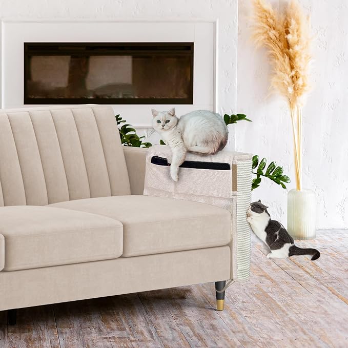 Cat Scratch Sofa Protector,27.6" L*19.6" W Cat Scratch Furniture Protector Pad Couch Arm Sheild with Natural Sisal for Protecting Couch Sofa Chair Furniture(Beige/Left Handed