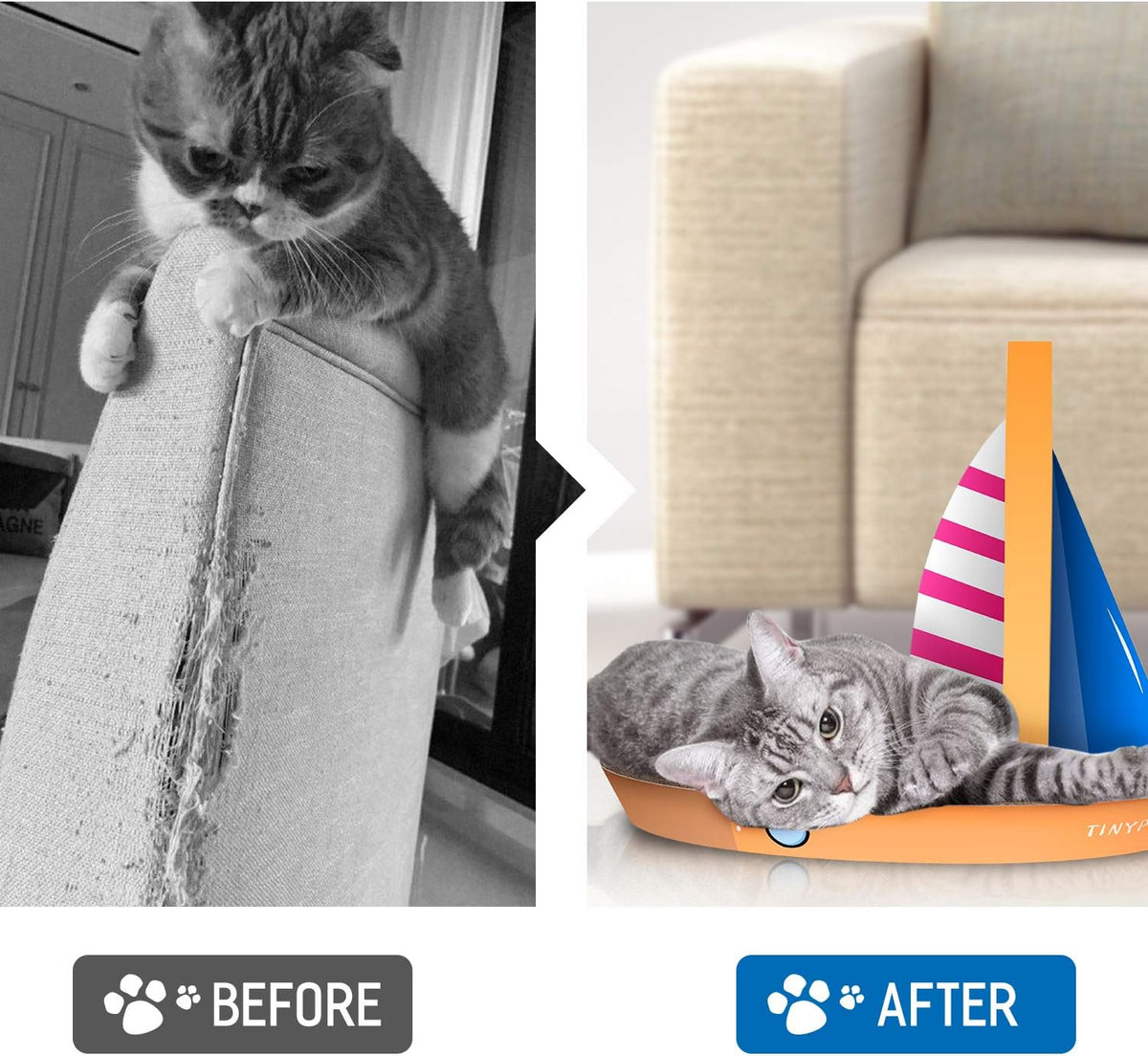 Cat Condo Scratcher Post Cardboard, Sailboat Shape Cat Scratching Lounge Bed, Durable Pad Prevents Furniture Damage,21.26x13.78x15.75 inch