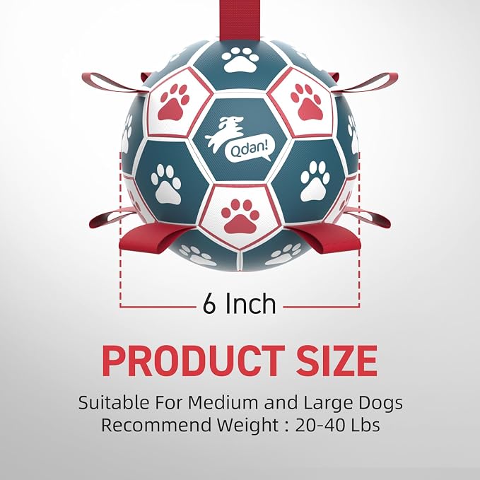 QDAN Dog Balls, World Cup Soccer Ball with Straps, Durable Herding Balls for Small Medium Pet, Puppy Birthday Gifts, Dog Water Toy, Pet Toys Puppy Ball (6 Inch) (Pack of 2)
