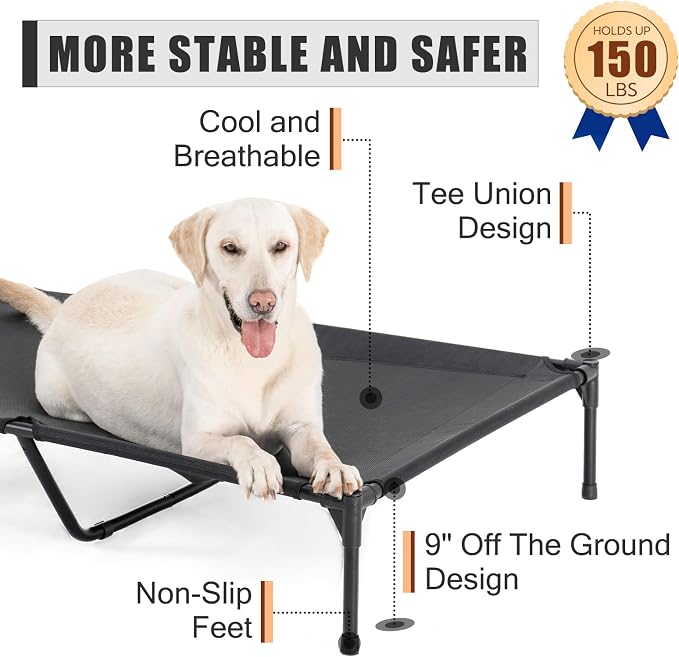 Garnpet XL Elevated Dog Bed for Large Dogs, Extra Raised Dog Cot Beds, Heavy Duty Pet Cots with Durable Supportive Teslin Recyclable Mesh, Indoor & Outdoor Pet Bed