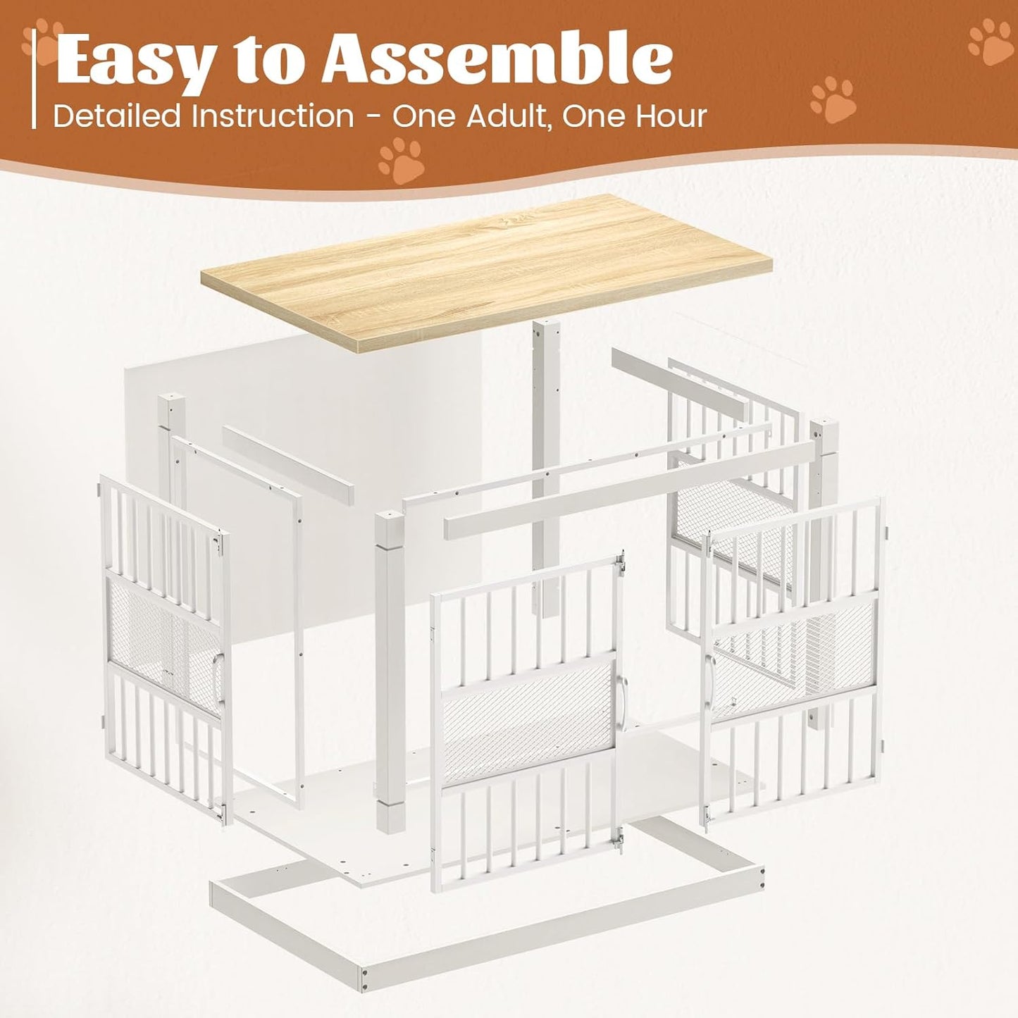 VOPEAK 40" Dog Crate Furniture, Chew Resistant Large Dog Crate for Medium Large Dogs, Heavy Duty Dog Crates Dog Kennel Cage Indoor with Double Doors, Wooden End Table for Bedroom Living Room