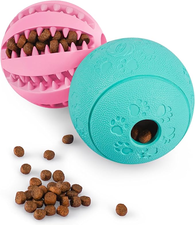 HIPPIH Dog Puzzle Toy 2 Pack, Interactive Dog Toys for Treat Dispensing, Durable Puppy Toys for Teething, Dog Treat Ball for Teeth/Slow Feeder/IQ Training/Playing, Pink-2.75‘’, Green-3.14‘’