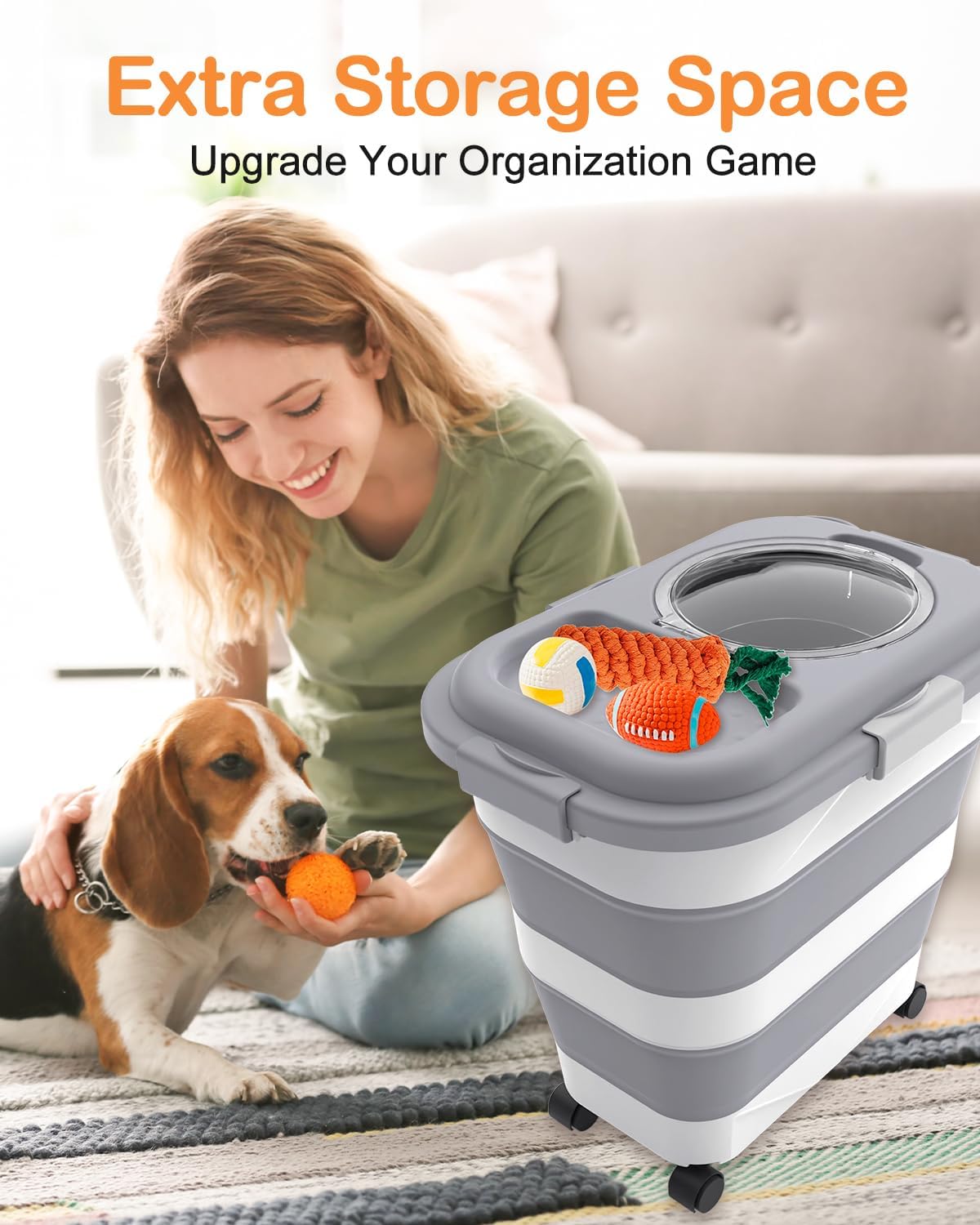 25-28lbs Dog Food Storage Container, Collapsible Dog Food Container, Wheels, Handle, Airtight Pet Food Storage Container, Scoop, Small Dry Container For Dog Cat Bird Food