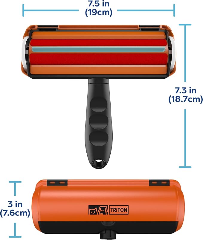 Triton Pet Hair Removal Tool w/Fur Trapping Compartment, 60% Smaller Storage Size, Reusable Shedding Roller, Cat and Dog Hair Remover for Car, Furniture, Carpet, Couch (Orange)