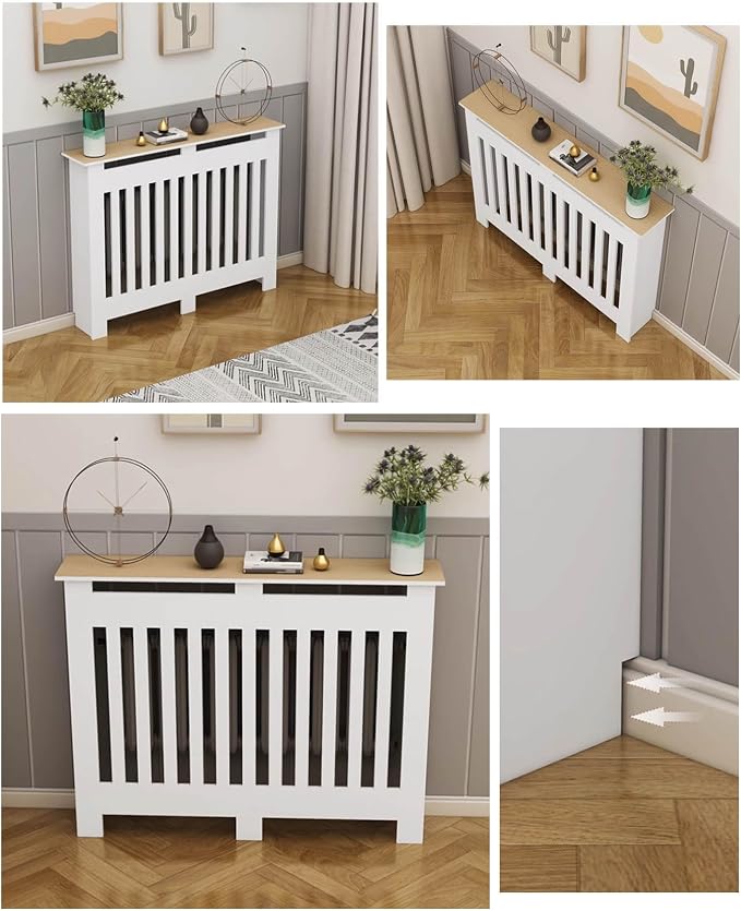 Modern Radiator Covers Wall Heater Cover Cabinet Shelf Bathroom Floor Radiator Shelve, Hide Cluttered Pipes/Easy to Install, Suitable for Household Living Room, White(39.4" Lx35.4 Hx7.9 W)