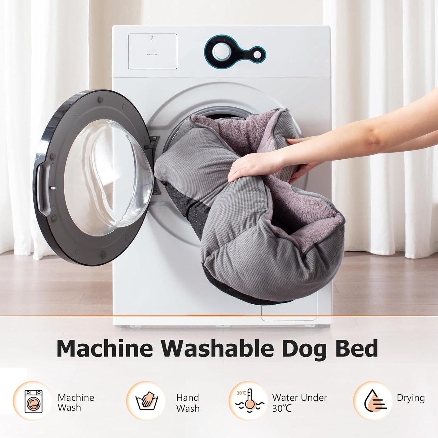 MIXJOY Calming Dog & Cat Beds - Soft Rectangle & Orthopedic Designs, Anti-Slip | Small / Medium Dogs & Indoor Cats (25x21in, Grey)