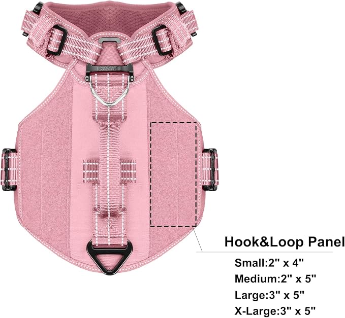 ICEFANG Quick-Moving Tactical Dog Harness for Large Dogs,No Pull Dog Vest | Control Handle,Reflective,Full Metal Buckles,Adjustable,Hook-and-Loop Panel,Soft Padded,Pink,Large