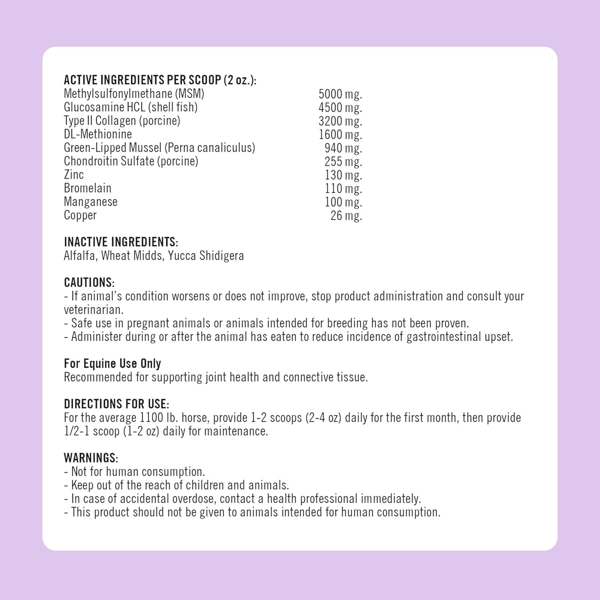 Formula 707 Joint 6in1 Equine Supplement 5 lb Bag - Support for Joint Integrity and Inflammatory Response in Horses - Green-Lipped Mussel, MSM, Glucosamine, Chondroitin & Collagen