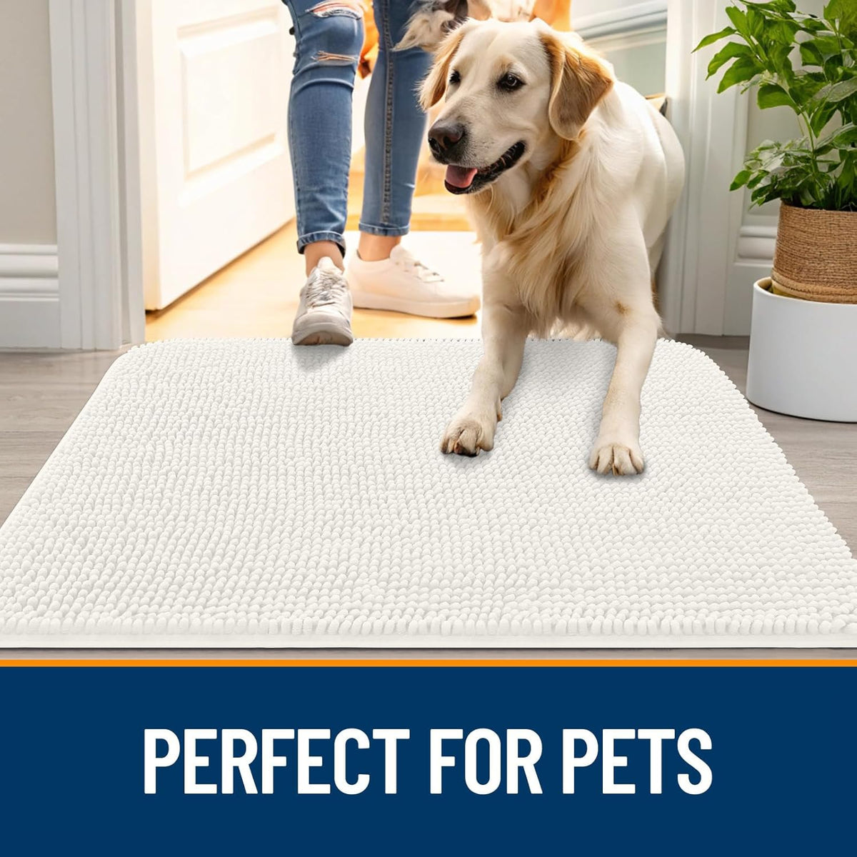 OLANLY Dog Door Mat for Muddy Paws 59x32, Absorbs Moisture and Dirt, Absorbent Non-Slip Washable Doormat, Quick Dry Chenille Mud Mat for Dogs, Entry Indoor Entryway Carpet for Inside Floor, Ivory