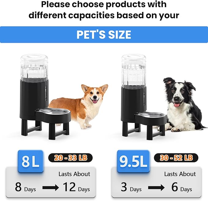 CZPET Elevated Dog Water Bowl Dispenser for Large Dogs (9.5L+Stand,Black) | With Stainless Steel Bowl Gravity Waterer, Large Capacity and Drinking Area Noise-Free for Pets