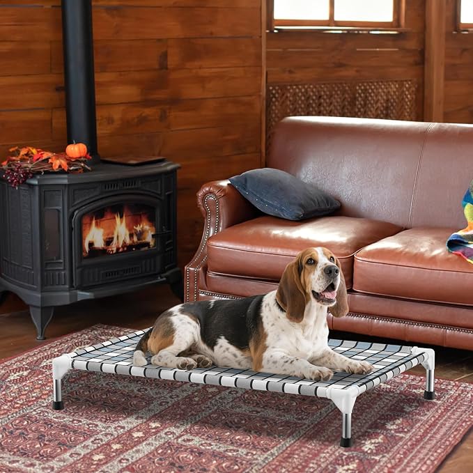 Caghash Elevated Outdoor Raised Dog Bed, Lifted Dog Cot for Large Pet | Breathable Fabric Dog bed for Indoor & Outdoor, Stainless Steel, Anti-Slip Pet Bed