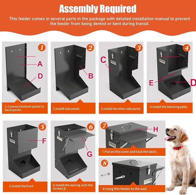 Outdoor Automatic Dog Feeder Large Breed 25 lbs Gravity Dog Feeder | Galvanized Metal Self Feeding Dog Food Dispenser Hanging Pet Food Feeders for Dogs Chickens and Farm Animals