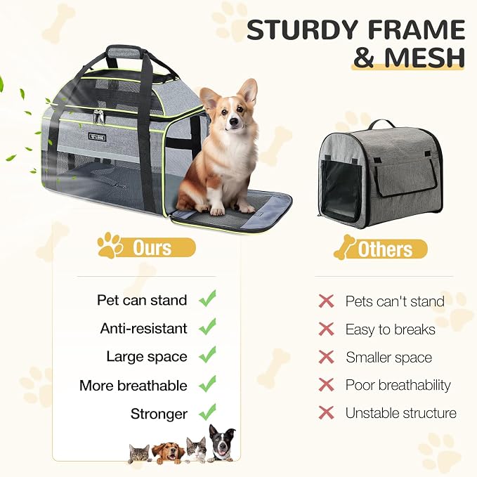 Lekereise Top-Expandable Pet Carrier 18x11x11Inch Delta American United Airline Approved Soft Sided Underseat to 15lbs Travel Carriers for Small Dogs Cats with Locking Safety Zippers Anti-Scratch Mesh