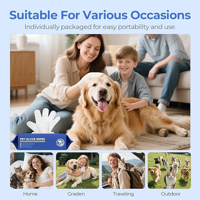 PUPMATE Pet Cleaning Glove Wipes for Dogs & Cats, Hypoallergenic Deodorizing Disposable No-Rinse Grooming Wipes, Wipes, Perfect for Pet Dry Cleaning, Daily Care and Travel, Coconut Scent, 48 pcs
