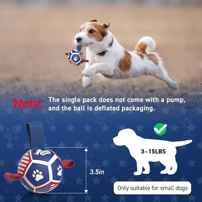 QDAN Puppy Balls, Dog Toys, Dog Balls with Straps for Small Breed, Soccer Ball for Dogs, Puppy Toys, Dog Birthday Gift (Flag, 3.5 inch)