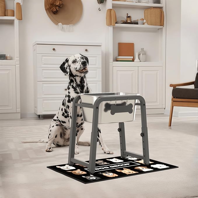 1.85 Gallon Elevated Dog Water Bowl, Height Adjustable (10.4–15.2'') Raised Stainless Steel Bowl with Spill-Proof Mat & Sturdy Metal Stand, Tip-Proof, Easy to Clean, Indoor & Outdoor Use
