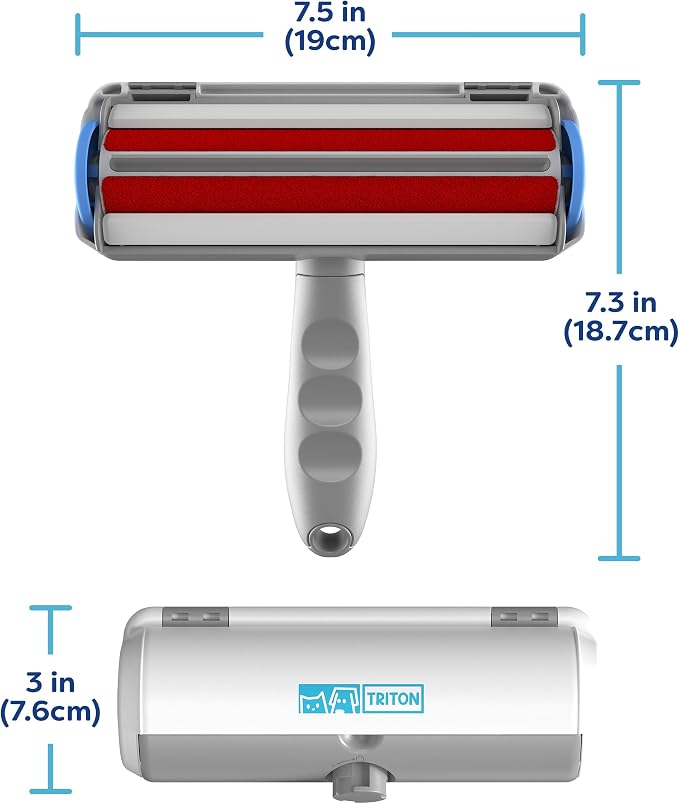 Triton Pet Hair Removal Tool w/Fur Trapping Compartment, Gray/White | 60% Smaller Storage Size, Detachable Handle, Reusable Shedding Roller, Cleaner, For Cat and Dog Hair, Couch Brush, For Car