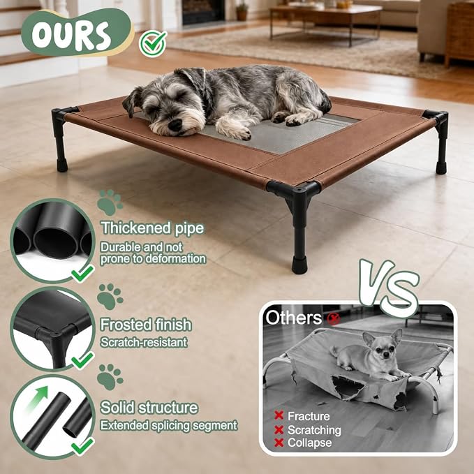 Elevated Dog Bed for Large Dogs - Outdoor Cooling Cot with Washable Breathable Mesh, Portable Raised Pet Bed with Non-Slip Feet & Waterproof Teslin, Heavy Duty & for Camping