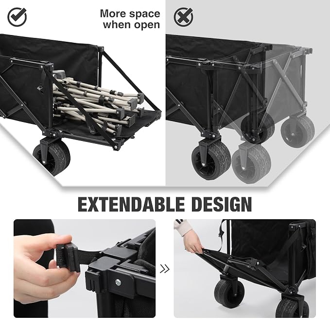 REDCAMP 49" Extended Folding Dog Wagon Cart, 330LBS Capacity Collapsible Utility Cart with Tailgate Rod Holders All-Terrain Wheels for Fishing Shopping Sports Pet Garden