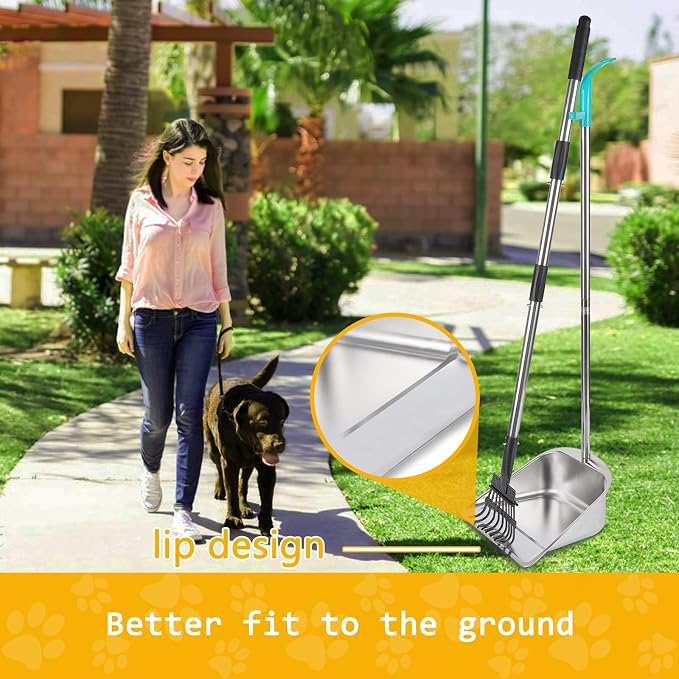 Dog Pooper Scooper for Large Dogs with Large Capacity Tray | 36" Long Handle Stainless Steel Dog Poop Scooper for Dogs,Lightweight Dog Poop Scooper for Yard