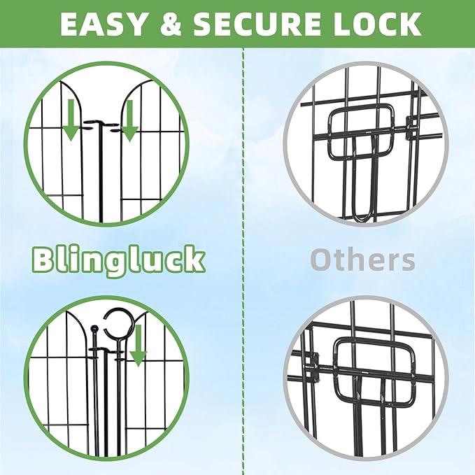 10 Panels No Dig Decorative Garden Fence with Gate, 24 in(H) x 20 ft(L) Rustproof Metal Wire Fencing Border for Yard Outdoor Decor, Temporary Animal Barrier with Stakes for Small Pets