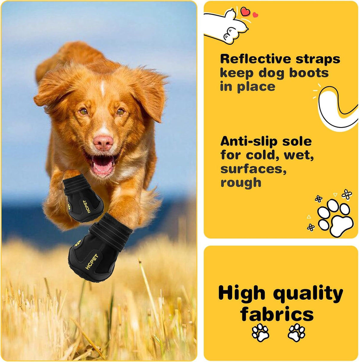 Hcpet Dog Shoes, Dog Boots for Small Dogs, Waterproof Medium Dog Booties Paw Protector for Summer Hot Pavement, Winter Snowy Day, Outdoor Walking, Indoor Hardfloors Anti Slip Sole Black Size 4