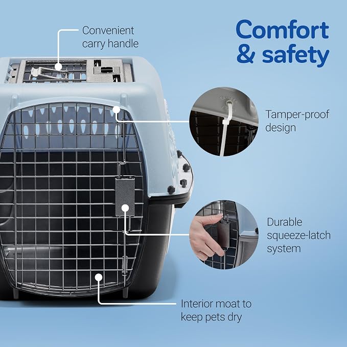 Petmate Dog Crates for Small Dogs & Cat Carriers, Two-Door Plastic Pet Kennel, Top & Front Loading, Made in USA, 24", Blue | Plastic pet kennel made in USA, for small pups and kittens, dual entry design, great for travel and vet trips, easy access