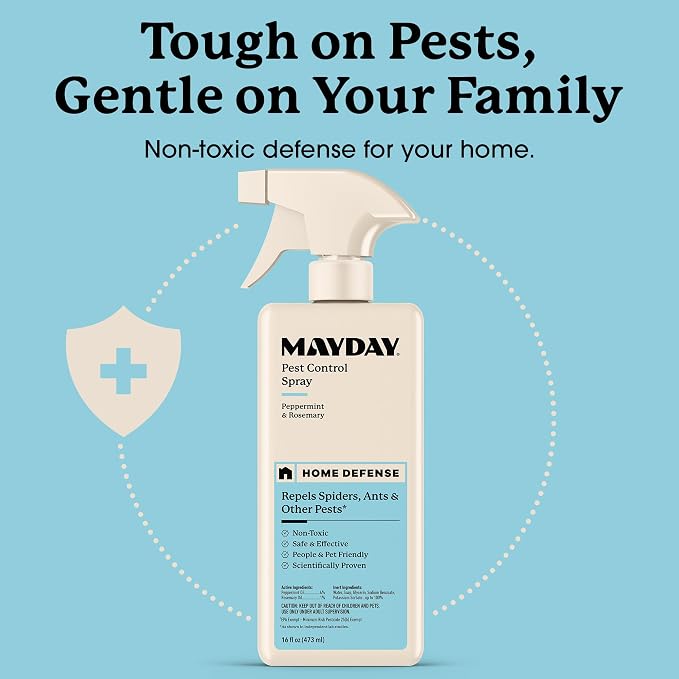 MAYDAY Pest Control Spray – Peppermint & Rosemary Natural Insect Spray for Spiders, Ants & Bugs – Scientifically Proven, Non-Toxic, Safe for Kids & Pets, Indoor & Outdoor – 16 oz