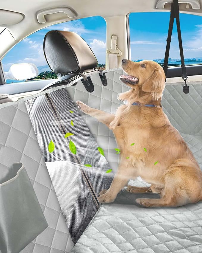 Dog Car Seat Cover, 600D Heavy Dute Car Seat Cover for Dogs Pets, 100% Waterproof Anti-Scratch Nonslip Dog Hammock for Cars, Seat Covers Protector with SeatBelt for Sedan SUV Truck Standard Gray