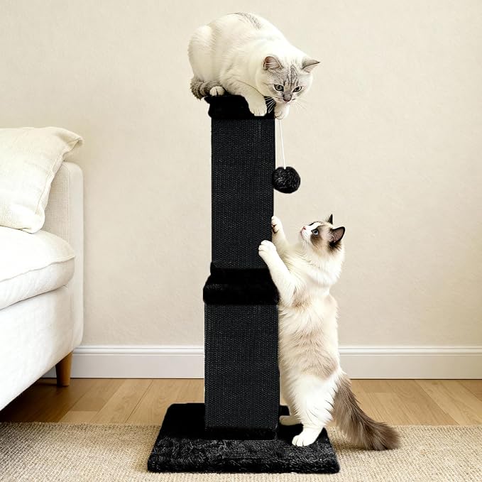 Cat Scratching Post, 32 Inch Cat Scratching Posts for Large Cats, Scratching Posts for Indoor Cats Adults, Cat Scratch Post with Nature Sisal, Full Black