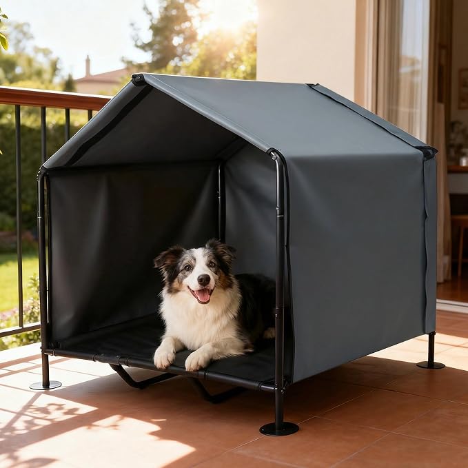 Outdoor Dog Tent with Bed, Dog Canopy Pet Shade Shelter Dog House | Dog House Outdoor Indoor Weatherproof, Outside Elevated Dog Cot Bed Dog Tent Shade,Dog Tent Outdoor