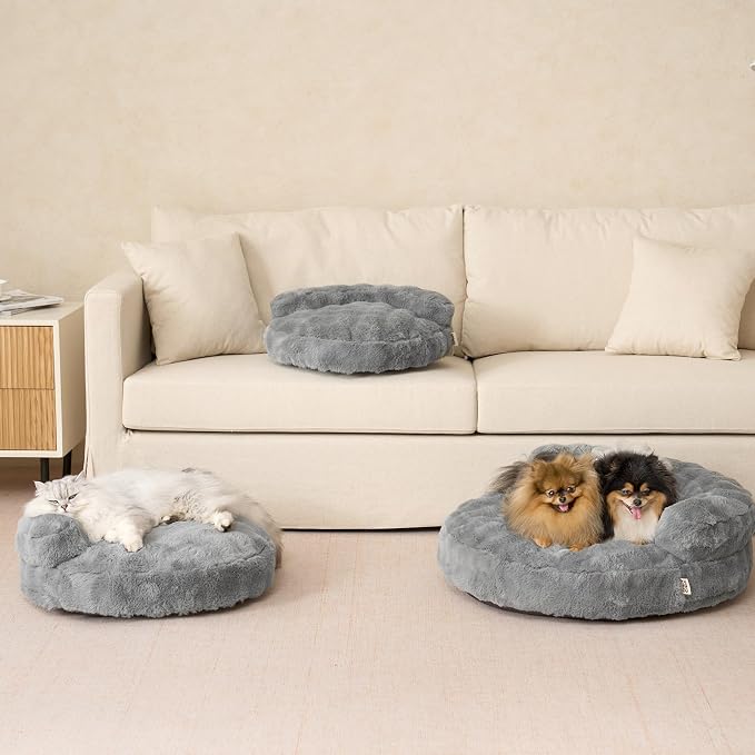 EHEYCIGA Soft Cat Couch Bed for Indoor Cats, Fluffy Small Dog Bed with Removable Washable Cover, Bolster Pet Sofa, Waterproof and Non-Slip, 23" x 23"x 7", Grey