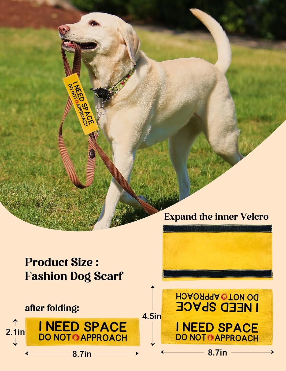 I Need Space Do Not Approach Dog Leash Sleeve, Funny Yellow Dog Leash Wrap Alert Hanging ID Patch Tag Do Not Pet Patch Pet Leash Sleeve Pet Birthday Gifts for Dog Owners