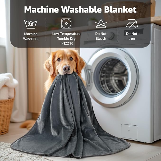 LOOBANI Waterproof Blanket for Bed, Soft Flannel Twin Bed Blanket 60" x 80" | Dog Pet Blankets for Large Dogs, Reversible Spill-Proof Throw for Couch Cover, Movie Time, Camping, Travel, Noise Free, Grey