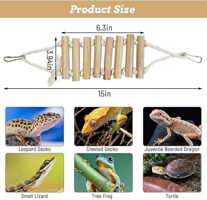 VCEPJH 2pcs Reptile Bridge Leopard Gecko Climbing Ladder Wooden Basking Lounger Reptile Tank Accessories for Hermit Crab Juvenile Bearded Dragon Chameleon Small Lizard Tree Frog and Turtle