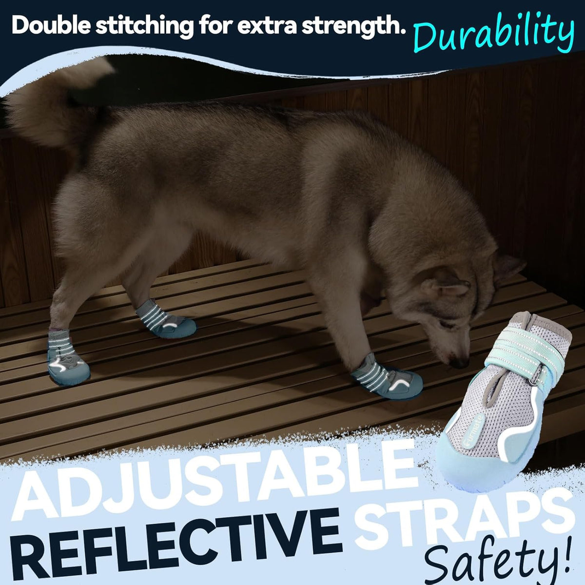 Dog Shoes for Large Small Medium Dogs, Breathable Mesh Dog Boots & Paw Protectors for Summer Hot Pavement Winter Snow, Waterproof Anti-Slip Dog Booties for Hiking Hardwood Floors(Blue-Beige7)
