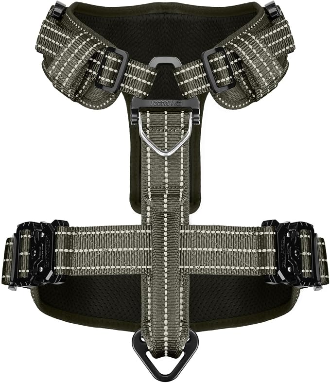 ICEFANG Dog Halter Harness with Metal Buckles,Dog Strap Vest X-Large Dogs | Control Handle,Summer-Cooling,Reflective,Front Hook,Adjustable,Soft Padded,No Pull,Green,XLarge