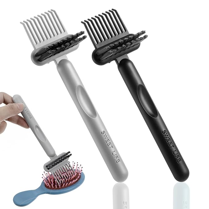 2Pcs 2-in-1 Hair Brush Cleaner & Remover Tool Brush Cleaning Tool Comb Cleaner Effective Hairbrush Cleaner Hair Brush Remover Rake for Man Woman Home Travel Salon Removing Hair Dust (Black; Gray)