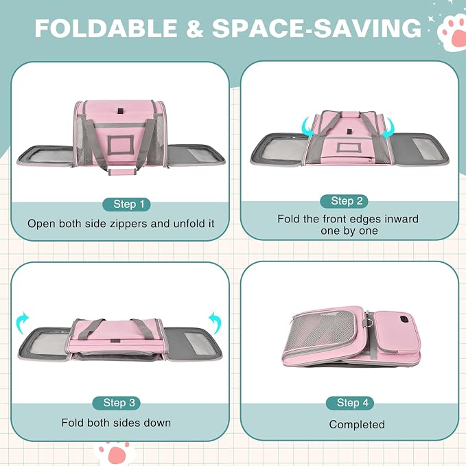 Soft Cat Carrier for Pets Up to 20 Lbs, Collapsible Cat Carrier Bag with Privacy Curtains, Airline Approved Small Pet Carrier for Small Medium Cats Dogs Puppy, Washable Soft Pet Travel Bag Dog Carrier
