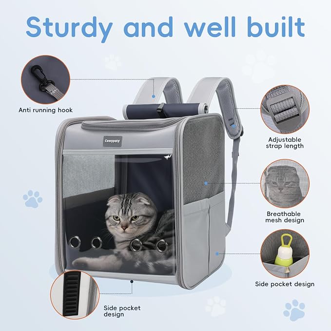 Cawypety Cat Carrier Backpack,Cat Carrier with Window Blind,Cat Backpack for Small Cats Dogs, Safety Straps, Collapsible, Breathability,Designed for Travel, Hiking, Outdoor,Car
