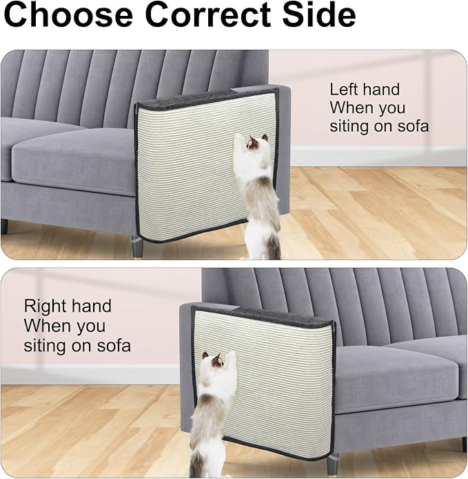 Upgraded Cat Scratch Furniture Couch Protector with 27.6’‘L*19.6’‘W Natural Sisal for Protecting Large Area Couch Sofa Chair,Couch Protector from Cat Claws(Dark Grey/Left Handed)